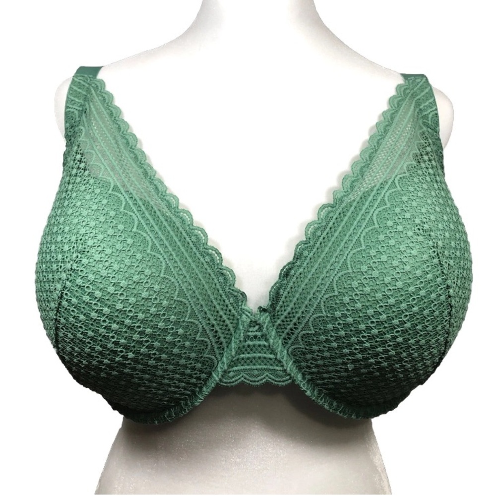 Auden 40DDD Green Lace Plunge Demi T-Shirt Bra Lightly Lined NEW 40F